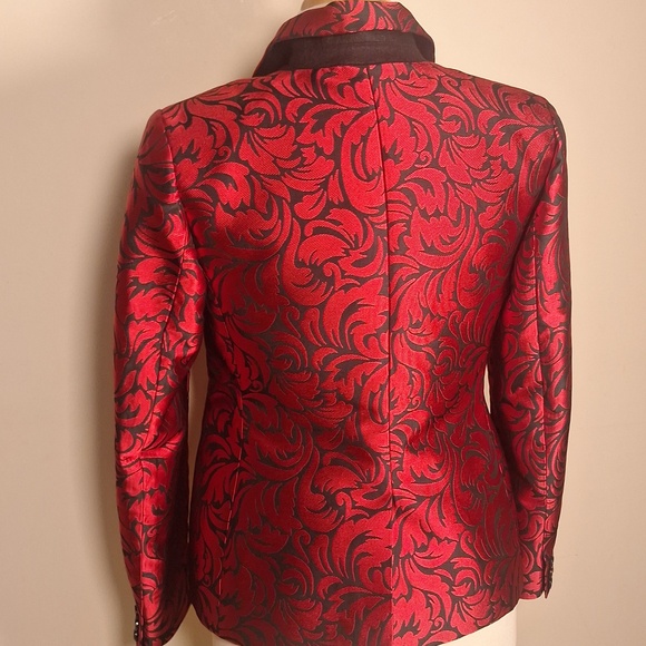 Kate Spad Flourish Swirl Brocade Blazer Black/Ripe Apple Size 4 - Picture 9 of 14
